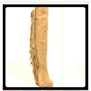 Over-the-knee faux suede fringe boots
